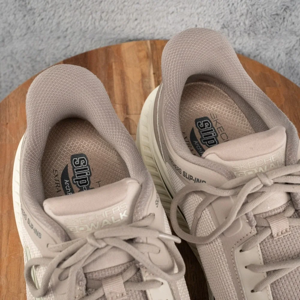 Men's 13‎ Skechers Shoe Slip Ins Max Cushion Wide Go Walk Taupe Knit 216351